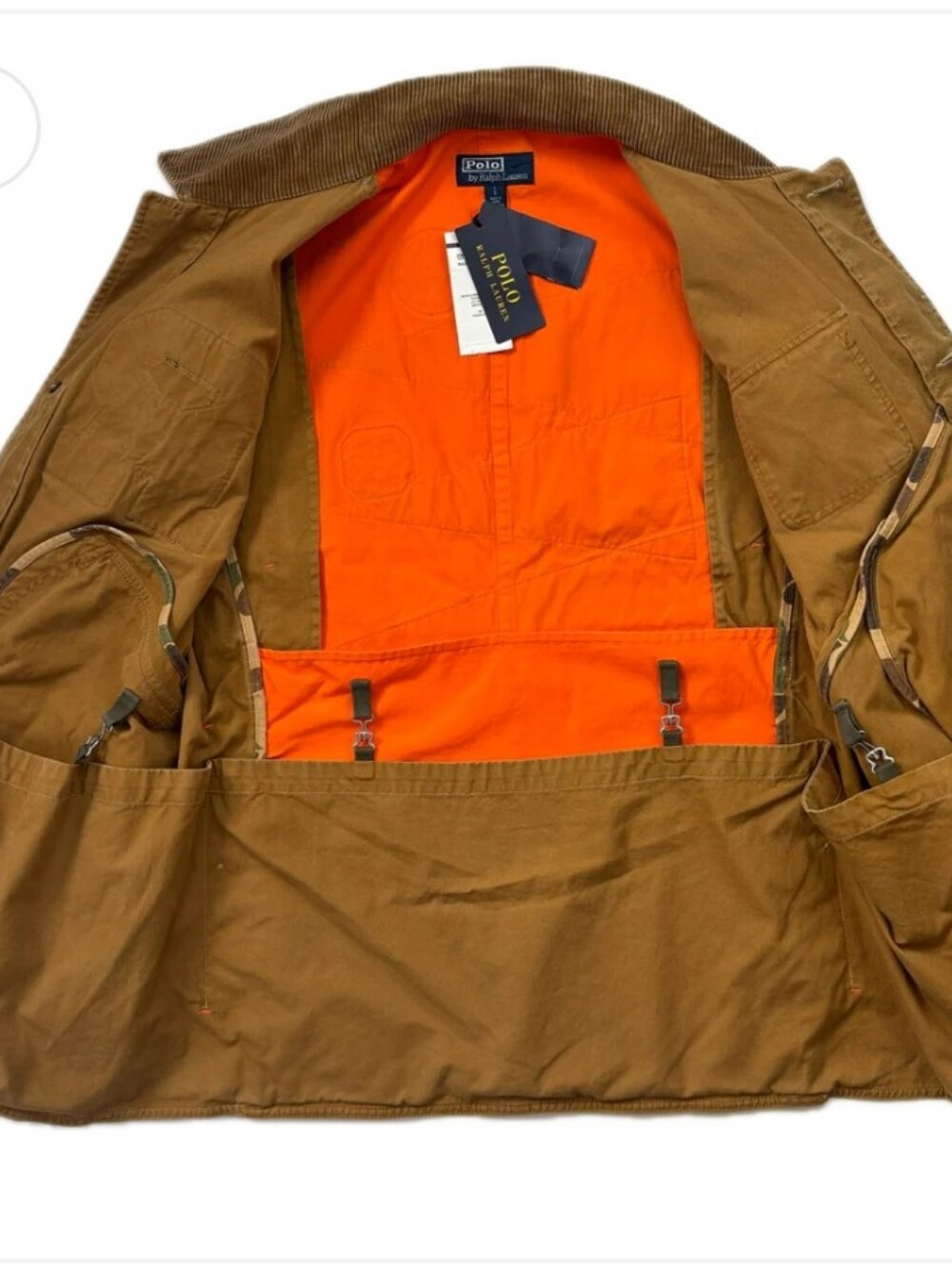 NWT Men's Polo by Ralph Lauren Khaki Jacket with Camo Sleeves and Orange Accents - Picture 6 of 9